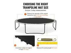 Tapete de Substituição para Trampolim SucceBuy, Quadro de 366 cm, 72 Aneis em V, Mola de 14 cm