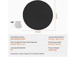 Tapete de Substituição para Trampolim SucceBuy, Quadro de 457 cm, 96 Aneis em V, Mola de 16 cm