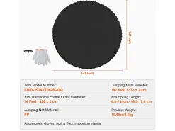 Tapete de Substituição para Trampolim SucceBuy, Quadro de 427 cm, 72 Aneis em V, Mola de 16 a 18 cm