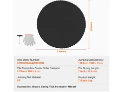 Tapete de Substituição para Trampolim SucceBuy, Quadro de 396 cm, 80 Aneis em V, Mola de 18 cm
