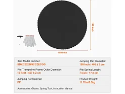 Tapete de Substituição para Trampolim SucceBuy, Quadro de 457 cm, 96 Aneis em V, Mola de 18 cm