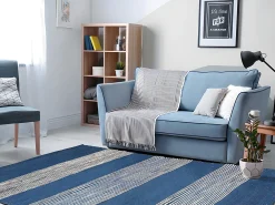 Tapete em juta tecida à mão KOCHI - 200 x 290 cm - Azul-marinho e branco