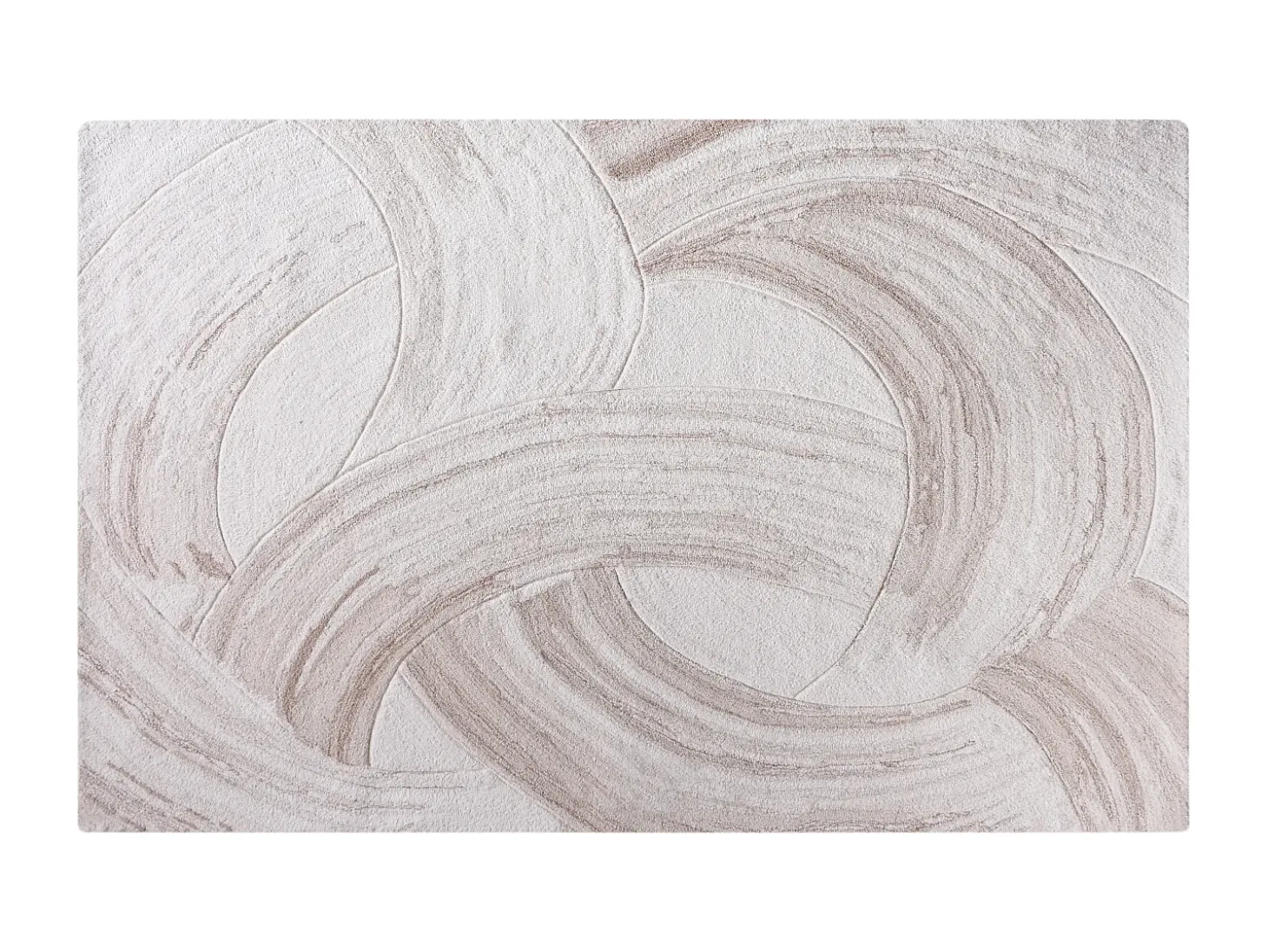 Tapete em lã 100% feito à mão com padrão abstrato, 200 x 290, Marfim e castanho, RAVELINO