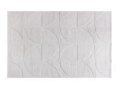 Tapete em relevo 100% lã tuftada à mão, com padrão circular, 160 x 230, Marfim, MILUNA