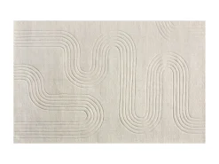 Tapete em relevo 100% lã tuftada à mão com padrão abstrato, 160 x 230 cm, Marfim, LISANDRA