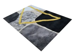 Tapete estilo contemporâneo PICADILLY - Poliéster - 160 x 230 cm - Cinza, preto e dourado