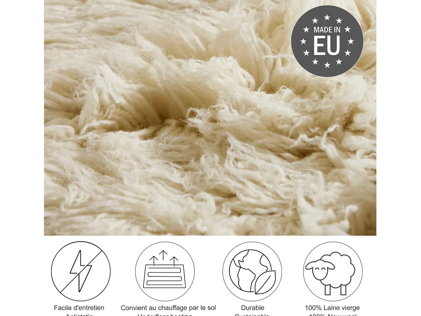Tapete Flokati da Grécia diâmetro 100 cm natural Flokos 2450