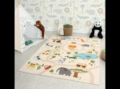 Tapete Happy Life Brincadeira Safari - Bege - 120x160 cm