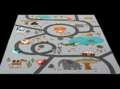 Tapete Happy Life Brincadeira Safari - Cinza - 160x220 cm