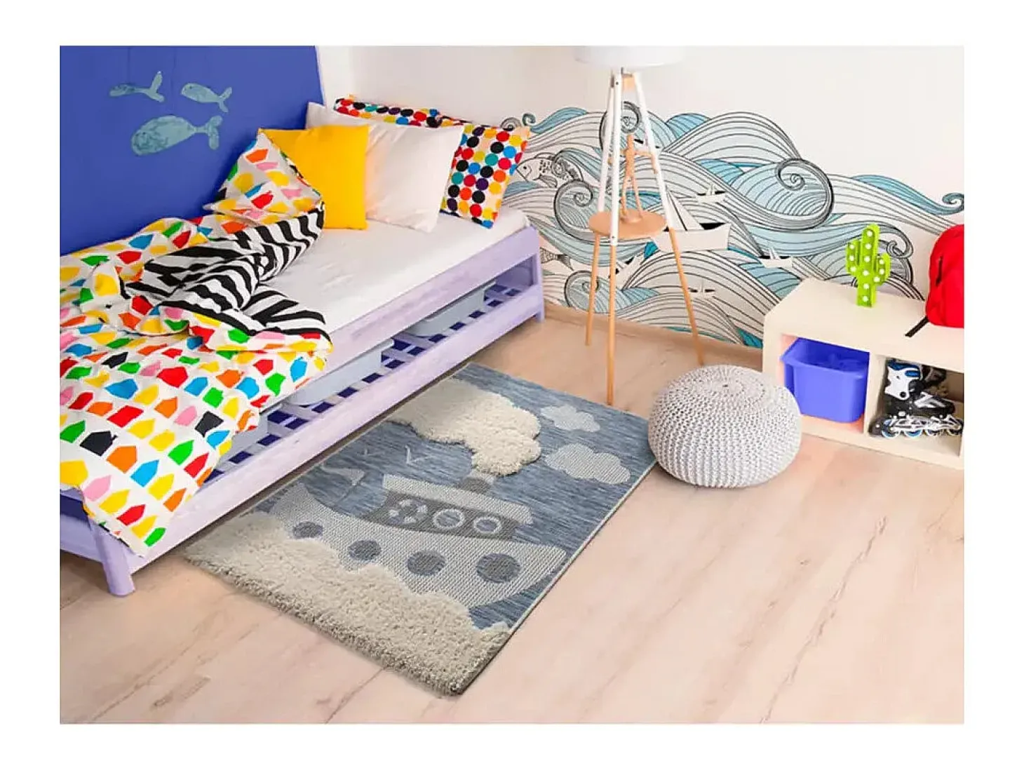 Tapete interior - infantil barco - azul - 115 x 170 cm - CHINKY