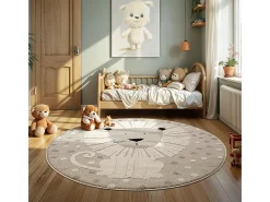 Tapete Jungle Kids Quarto Infantil 3D Resistente - Bege - 120 cm Redondo