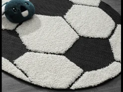 Tapete Lou Infantil Futebol - Preto Branco - 80 cm Redondo