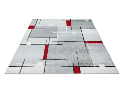 Tapete Pearl Sala estar moderna Pilha curta, Cinza Vermelho, 140 x 200 cm