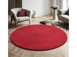 Tapete pelo curto lavável antiderrapante - Vermelho - 200 cm Redondo - RELAX