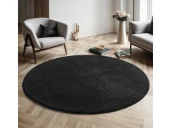 Tapete pelo curto lavável antiderrapante - Preto - 120 cm Redondo - RELAX