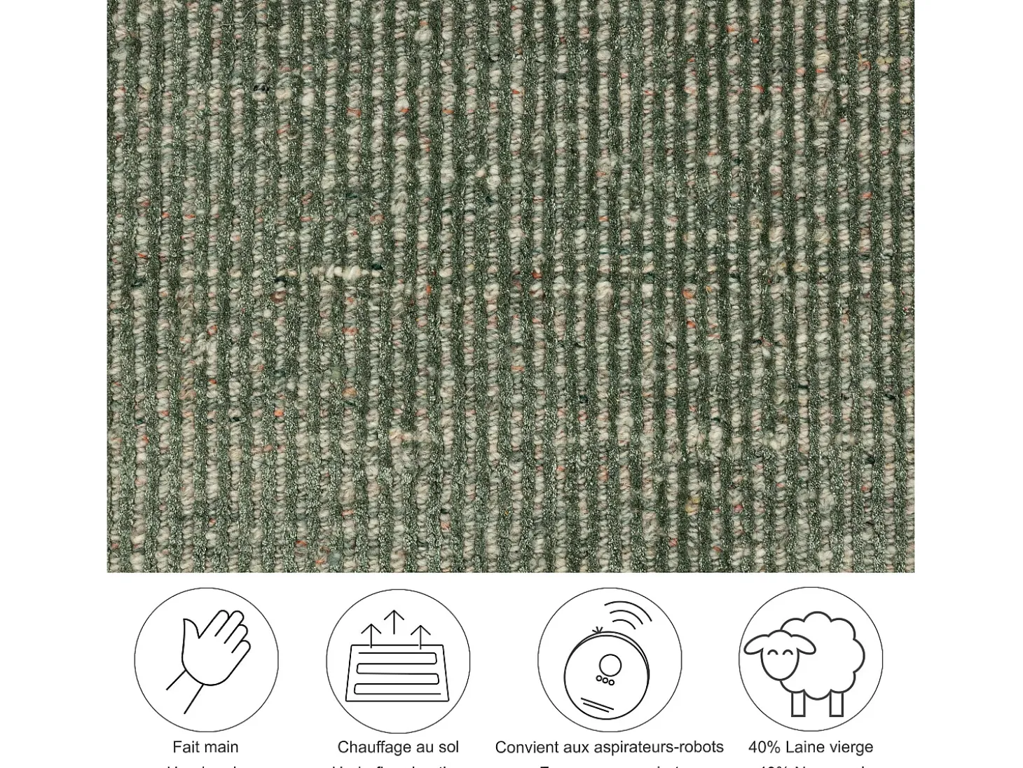 Tapete UNI às riscas em viscose e lã 120x120 cm verde Venus