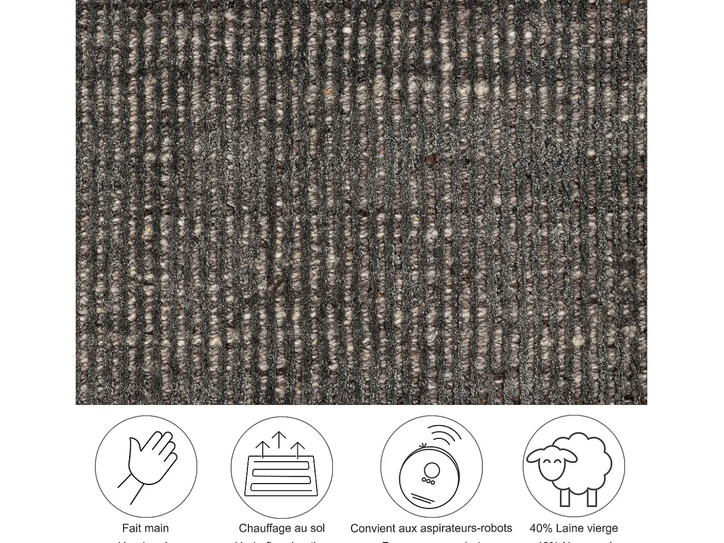 Tapete UNI às riscas em viscose e lã 150x150 cm antracite Venus