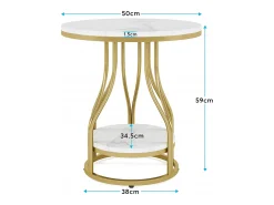 Tábua de apoio redonda em ouro branco com dois níveis, Mesa de cabeceira moderna, Pequena tábua de apoio com prateleira de armazenamento