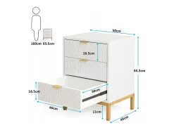 Tábua de cabeceira moderna com 65,5 cm de altura e 3 gavetas, Mesa auxiliar contemporânea com armazenamento para quarto de dormir, sala de estar, branco e dourado