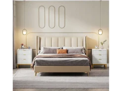 Tábua de cabeceira moderna com 65,5 cm de altura e 3 gavetas, Mesa auxiliar contemporânea com armazenamento para quarto de dormir, sala de estar, branco e dourado