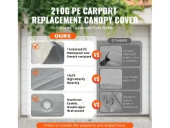 Tela de Avent SucceBuy de Reposição para Garagem Tenda, 366 x 610 cm, Cinza, Lona Resistente para Abrigo de Garagem, Impermeável e com Proteção UV