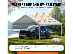 Tela de Avent SucceBuy de Reposição para Garagem Tenda, 396 x 610 cm, Cinza, Lona Resistente para Abrigo de Garagem, Impermeável e com Proteção UV