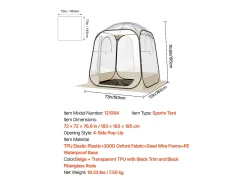 Tenda de Esporte Transparente SucceBuy 183 x 183 cm Tenda Bolha Pop Up para 2-4 Pessoas, Abrigo Externo Vista Desobstruída, com Tapete de Chão, Cobertura Superior