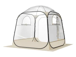 Tenda de Esporte Transparente SucceBuy 183 x 183 cm Tenda Bolha Pop Up para 2-4 Pessoas, Abrigo Externo Vista Desobstruída, com Tapete de Chão, Cobertura Superior