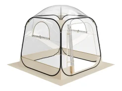 Tenda de Esporte Transparente SucceBuy 183 x 183 cm Tenda Bolha Pop Up para 2-4 Pessoas, Abrigo Externo Vista Desobstruída, com Tapete de Chão, Cobertura Superior