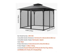 Tenda de Jardim SucceBuy Mosquiteiro para gazebo 305 x 305 x 198 cm, fecho duplo, cortina contra insetos para jardim e pátio, apenas mosquiteiro