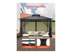 Tenda de Jardim SucceBuy Mosquiteiro para gazebo 305 x 305 x 198 cm, fecho duplo, cortina contra insetos para jardim e pátio, apenas mosquiteiro