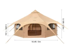 Tenda de Lona SucceBuy de 5 M/16,4 Pés, Tenda de Campismo para 4 Estações com Saída para Fogão
