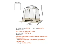 Tenda Esportiva Transparente SucceBuy 160 x 160 cm Tenda de Bolha Pop Up para 2-4 Pessoas, Abrigo Externo com Vista Desimpedida, com Tapete de Chão
