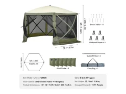 Tenda Gazebo Pop-Up de 6 Lados SucceBuy, Proteção Solar, Verde