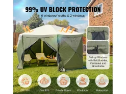 Tenda Gazebo Pop-Up de 6 Lados SucceBuy, Proteção Solar, Verde