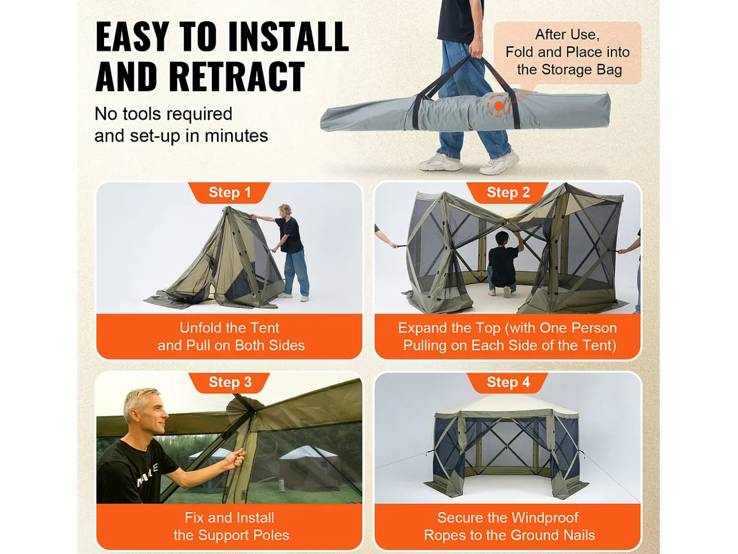 Tenda Gazebo Pop-Up de 6 Lados SucceBuy, Proteção Solar, Verde