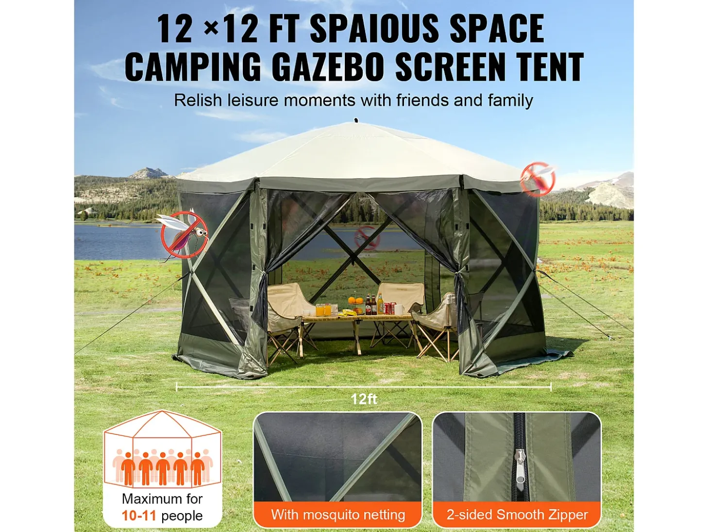 Tenda Gazebo Pop-Up de 6 Lados SucceBuy, Proteção Solar, Verde