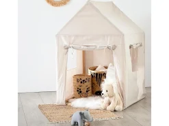 Tenda infantil Safari em madeira de pinho e poliéster branco, 77x115 cm