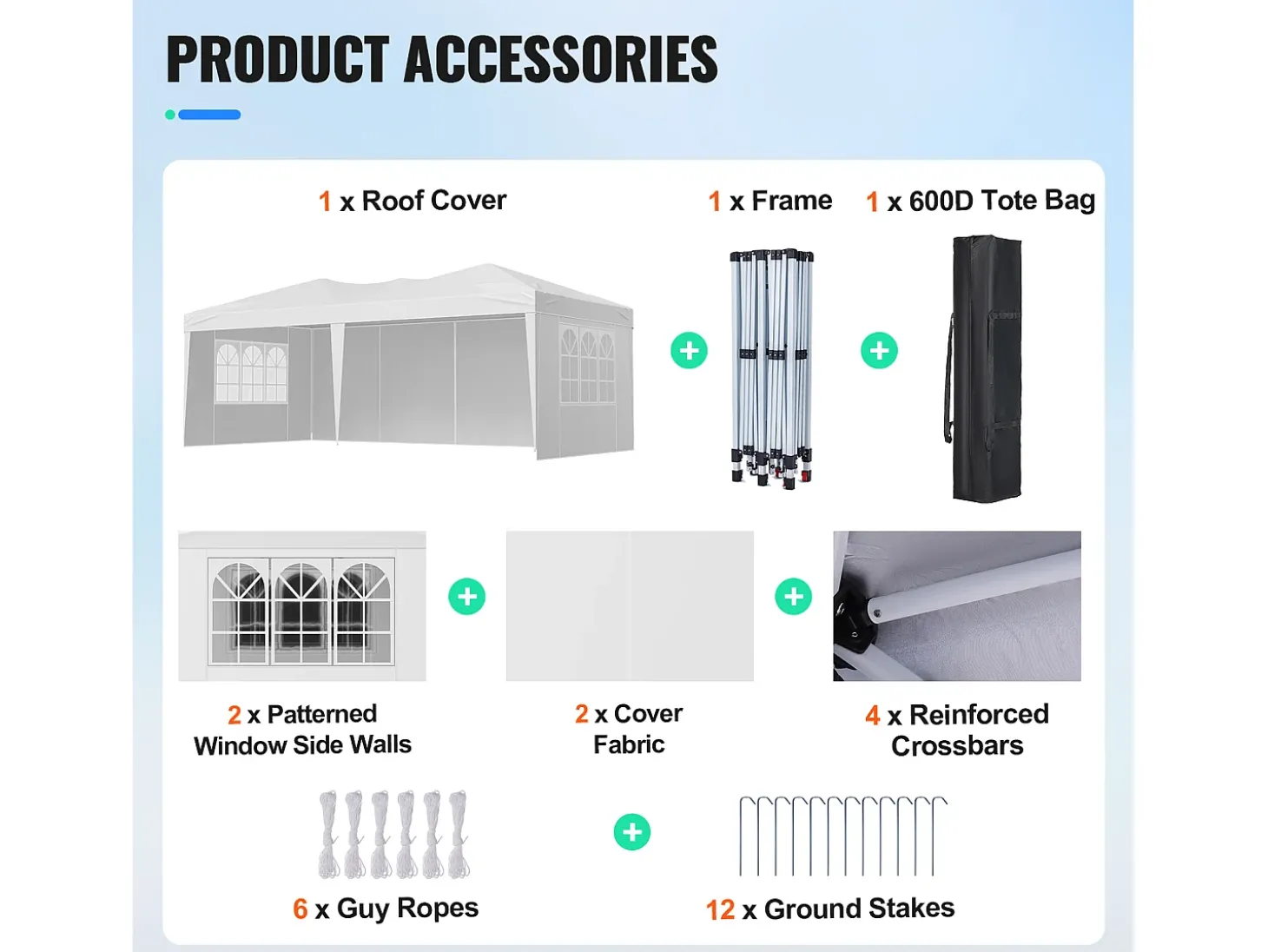 Tenda Pop-up SucceBuy Gazebo Toldo Abrigo Solar, 5,9 x 2,96 m, com Paredes Paterais