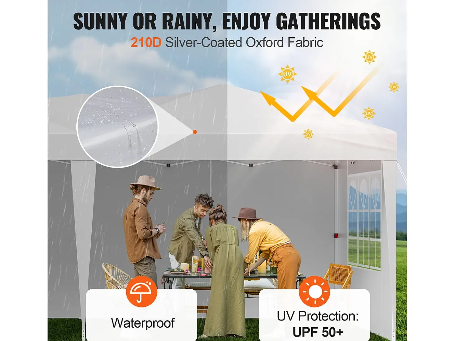 Tenda Pop-up SucceBuy Gazebo Toldo Abrigo Solar, 5,9 x 2,96 m, com Paredes Paterais