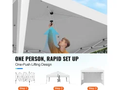 Tenda Pop-up SucceBuy Gazebo Toldo Abrigo Solar, 2,95 x 2,95 m, com Paredes Laterais