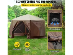 Tenda SucceBuy Gazebo de Campismo Pop-Up 365 Cm x 365 Cm, Abrigo com Cobertura de 6 Lados, Proteção Solar