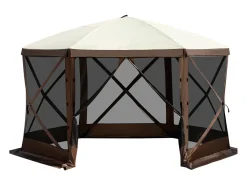Tenda SucceBuy Gazebo de Campismo Pop-Up 365 Cm x 365 Cm, Abrigo com Cobertura de 6 Lados, Proteção Solar