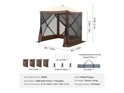 Tenda SucceBuy Tenda Gazebo Pop-Up, Abrigo Solar de 4 Lados com Painéis de Privacidade e Janelas, 1,8 x 1,8 M com Mosquiteiro, Castanho