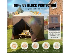 Tenda SucceBuy Tenda Gazebo Pop-Up, Abrigo Solar de 4 Lados com Painéis de Privacidade e Janelas, 1,8 x 1,8 M com Mosquiteiro, Castanho