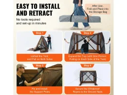 Tenda SucceBuy Tenda Gazebo Pop-Up, Abrigo Solar de 4 Lados com Painéis de Privacidade e Janelas, 1,8 x 1,8 M com Mosquiteiro, Castanho