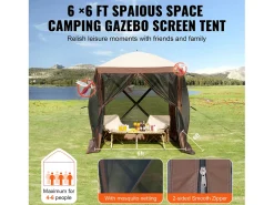 Tenda SucceBuy Tenda Gazebo Pop-Up, Abrigo Solar de 4 Lados com Painéis de Privacidade e Janelas, 1,8 x 1,8 M com Mosquiteiro, Castanho
