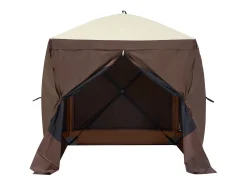 Tenda SucceBuy Tenda Gazebo Pop-Up, Abrigo Solar de 4 Lados com Painéis de Privacidade e Janelas, 1,8 x 1,8 M com Mosquiteiro, Castanho