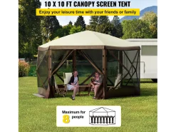 Tenda SucceBuy Tenda de Jardim Gazebo, Abrigo de Campismo Dobrável de 305 x 305 Cm com 6 Lados, Janelas de Rede, Bolsa de Transporte Portátil e Estacas de Chão