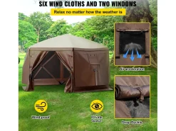 Tenda SucceBuy Tenda de Jardim Gazebo, Abrigo de Campismo Dobrável de 305 x 305 Cm com 6 Lados, Janelas de Rede, Bolsa de Transporte Portátil e Estacas de Chão